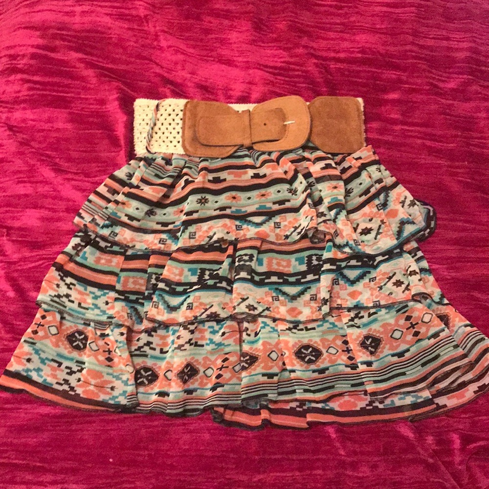 Belted ruffle mini skirt